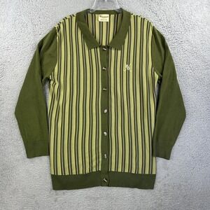 Barstool Golf Cardigan Mens Medium Green Stripe Button‎ Up Sweater Long Sleeve